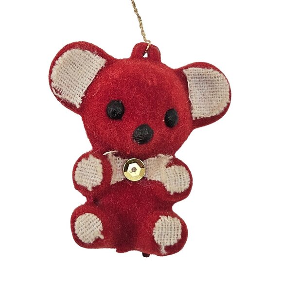 Teddy Bear And Horse Ornaments Flocked Christmas Holiday Decor Vintage Set of 5 - Picture 6 of 7